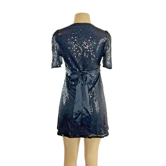 Vintage Betsey Johnson Babydoll Dress Size 6 Black Silk Sequin Y2K Mini Cocktail - Picture 6 of 10